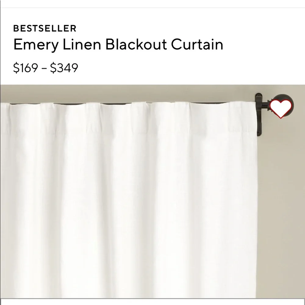 Emery White Blackout curtains SET OF 2 PANELS - Rings Included!